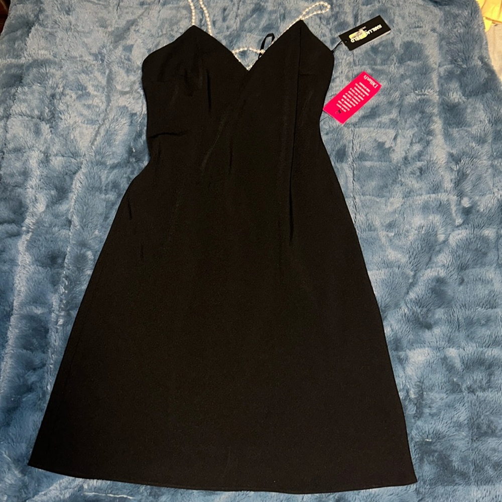 Black formal dress with pearl straps